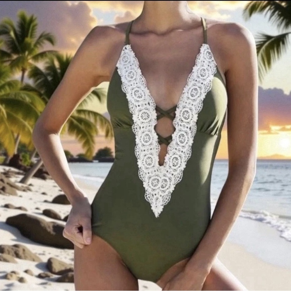 Cupshe Olive Swimsuit with Lace Detail - Picture 6 of 6